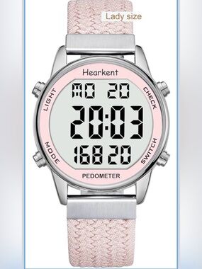 NIB Hearkent Pedometer Watch-Steps,Miles,Calorie Count,Waterproof.Stopwatch,Pink